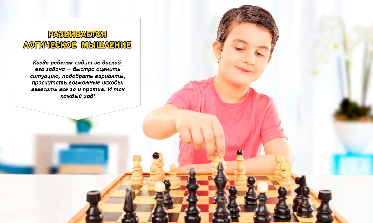 Когда ребенок сидит за доской, его задача — быстро оценить ситуацию, подобрать варианты, просчитать возможные исходы, взвесить все за и против. И так каждый ход!